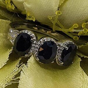New, Stamped, Black, Midnight Oval Sapphire ring, Size 7